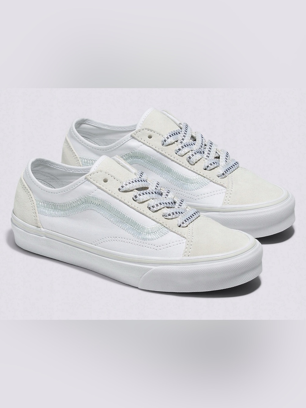 Vans Women's White canvas sneakers w/ Mint Wave, fun laces and suede details